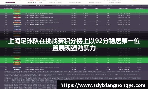 上海足球队在挑战赛积分榜上以92分稳居第一位置展现强劲实力