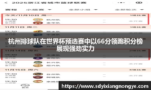 杭州排球队在世界杯预选赛中以66分领跑积分榜展现强劲实力